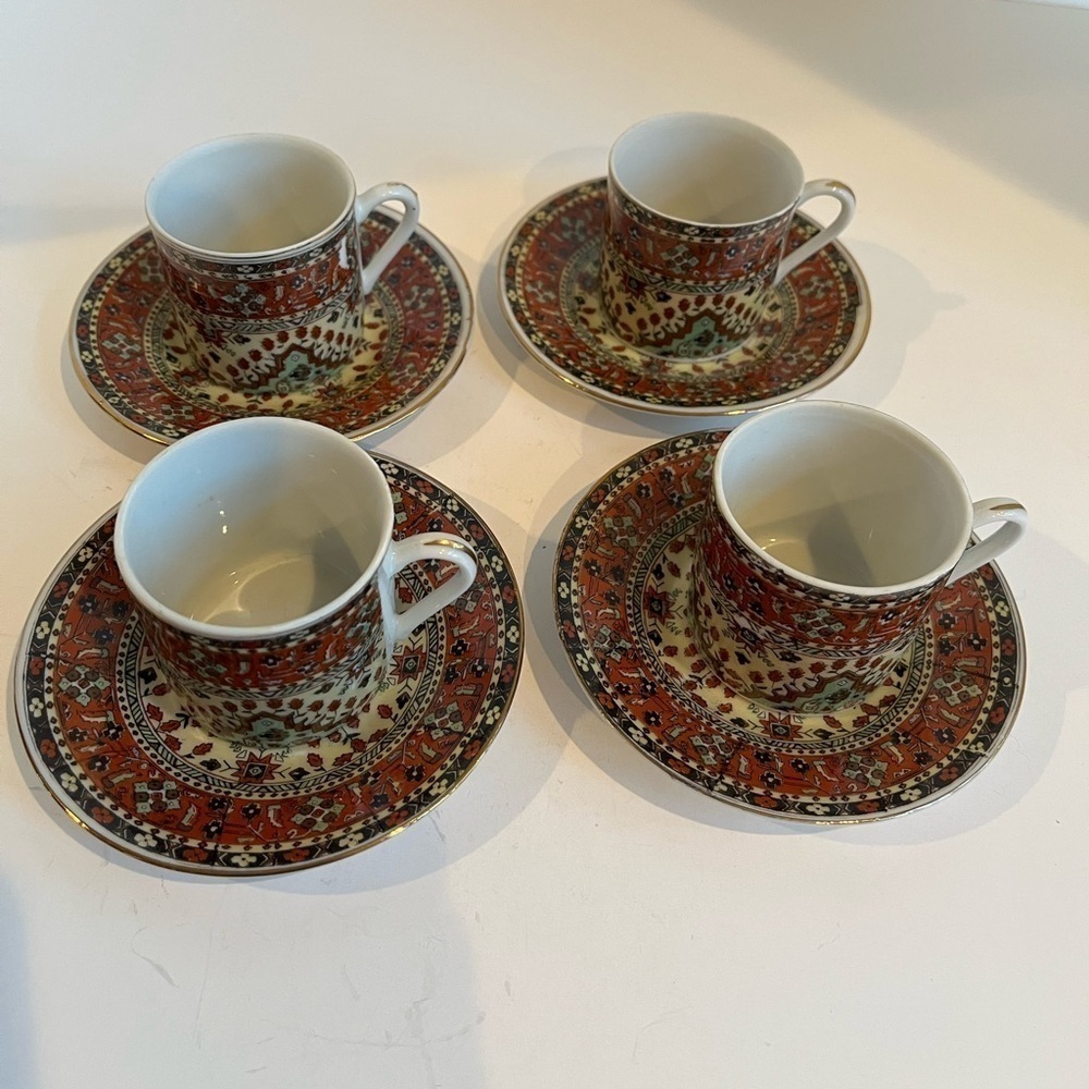 Rare Vintage Porcelain Demitasse Cups and Saucers